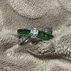 Green and Clear CZ Silver Ring